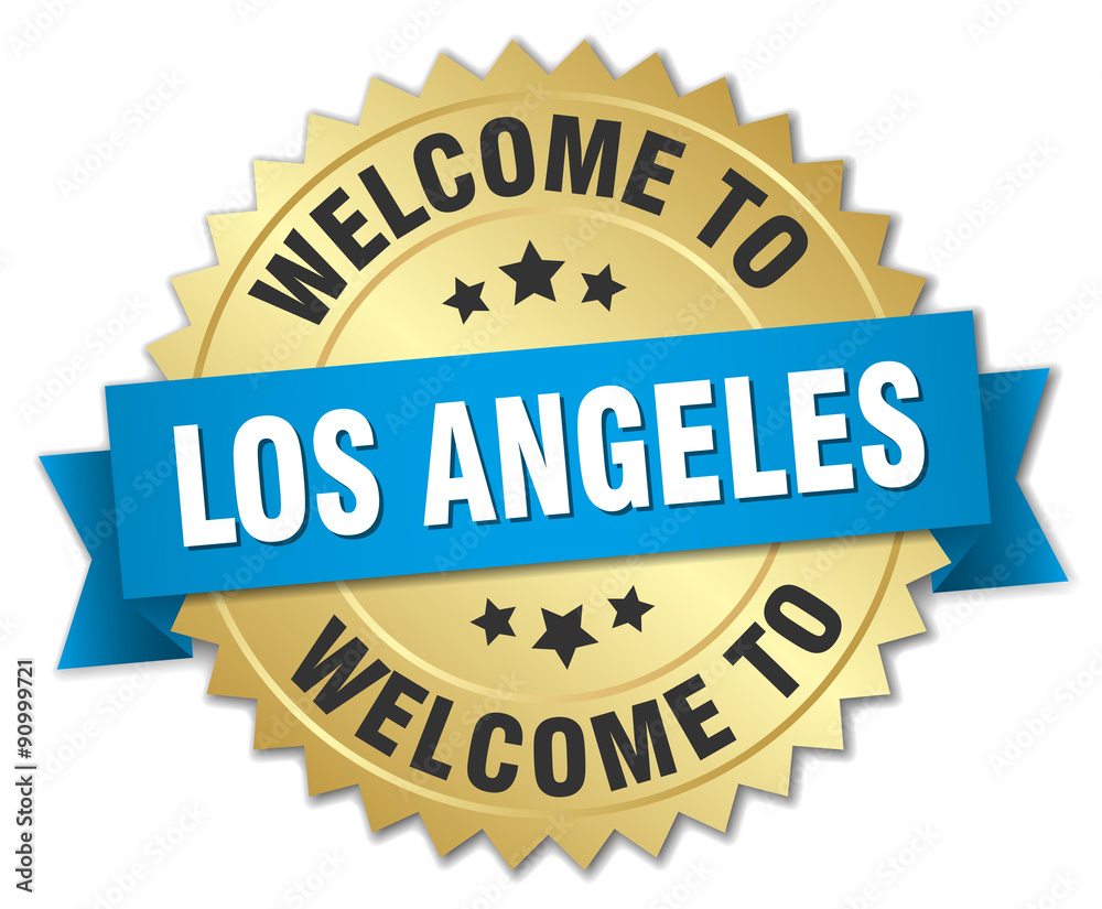 Los Angeles 3d gold badge with blue ribbon