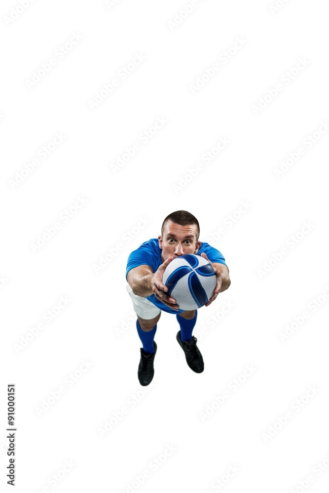 Portrait full length of American football player diving Portrait full length of American football player diving
