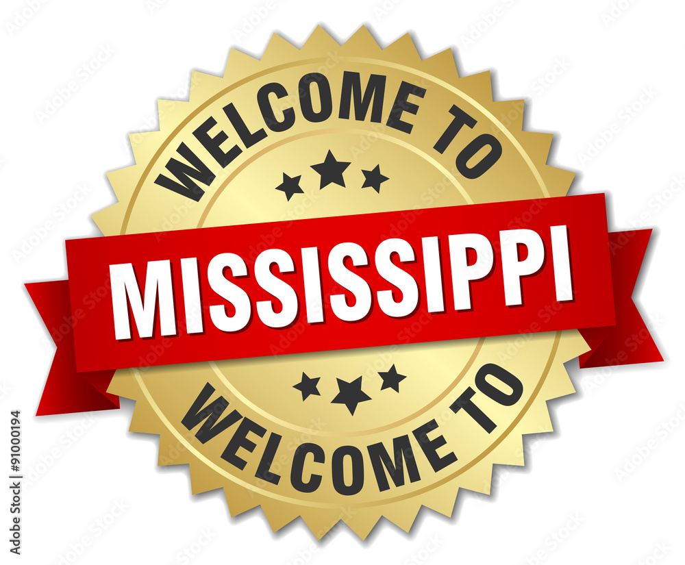 Mississippi 3d gold badge with red ribbon Mississippi 3d gold badge with red ribbon