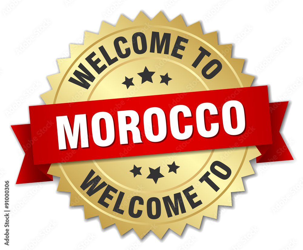 Morocco 3d gold badge with red ribbon Morocco 3d gold badge with red ribbon
