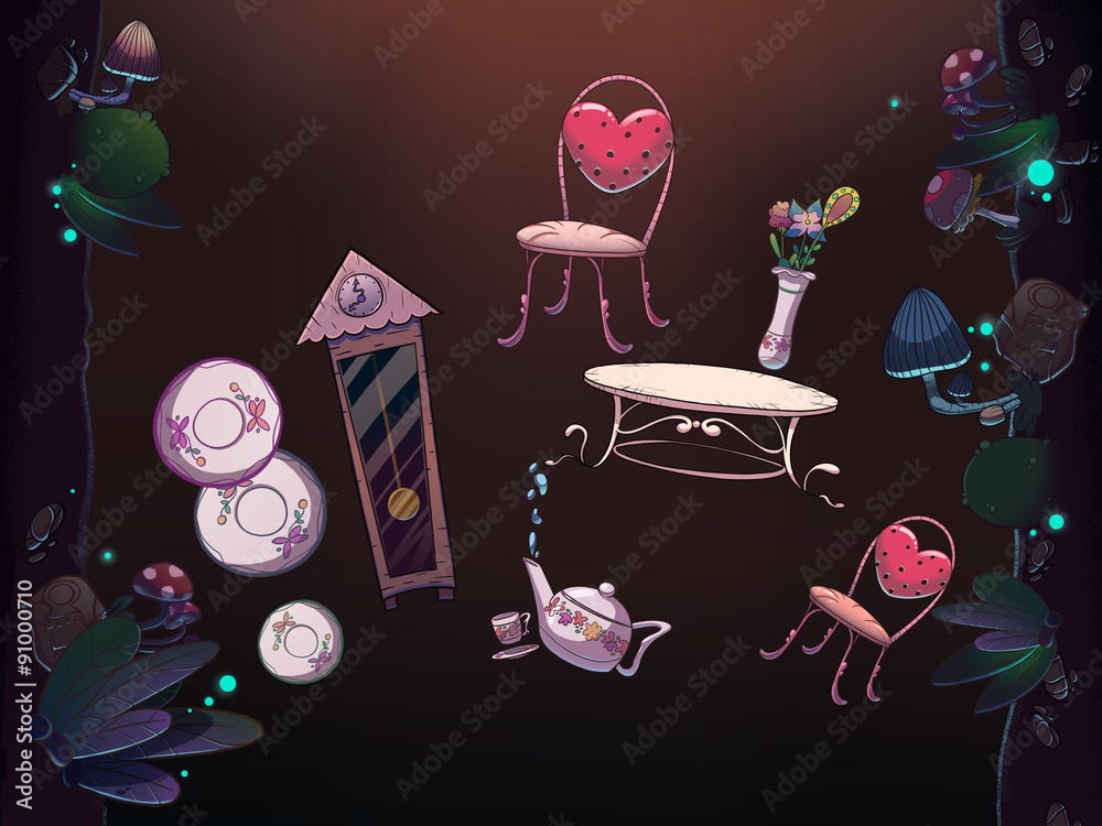 Alice in Wonderland, falling down the rabbit hole. Kids book picture