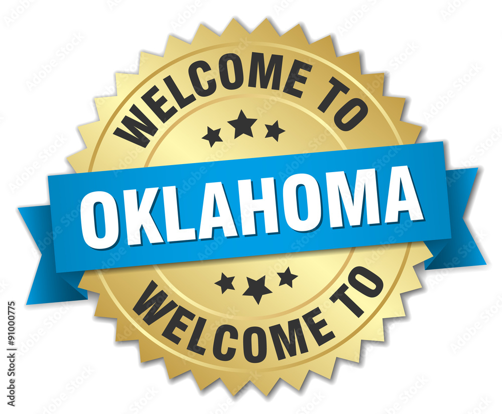 Oklahoma 3d gold badge with blue ribbon Oklahoma 3d gold badge with blue ribbon