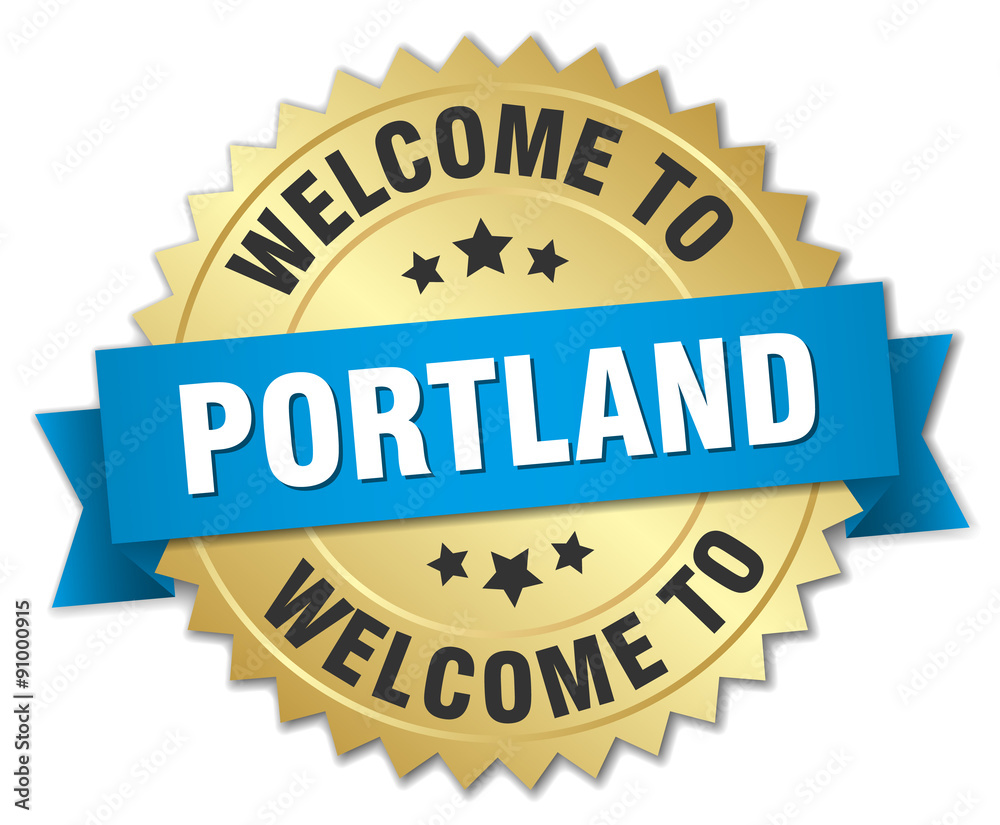 Portland 3d gold badge with blue ribbon Portland 3d gold badge with blue ribbon