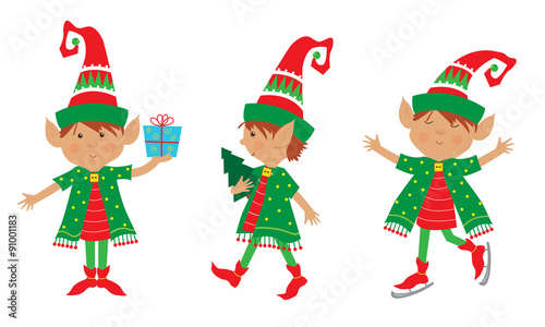 Elf Set - Cute set of three cheerful elves. Eps10
