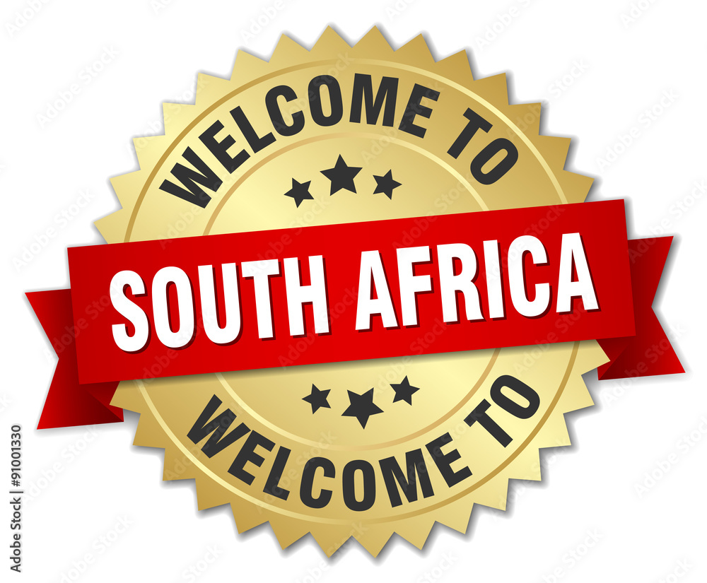 South Africa 3d gold badge with red ribbon South Africa 3d gold badge with red ribbon