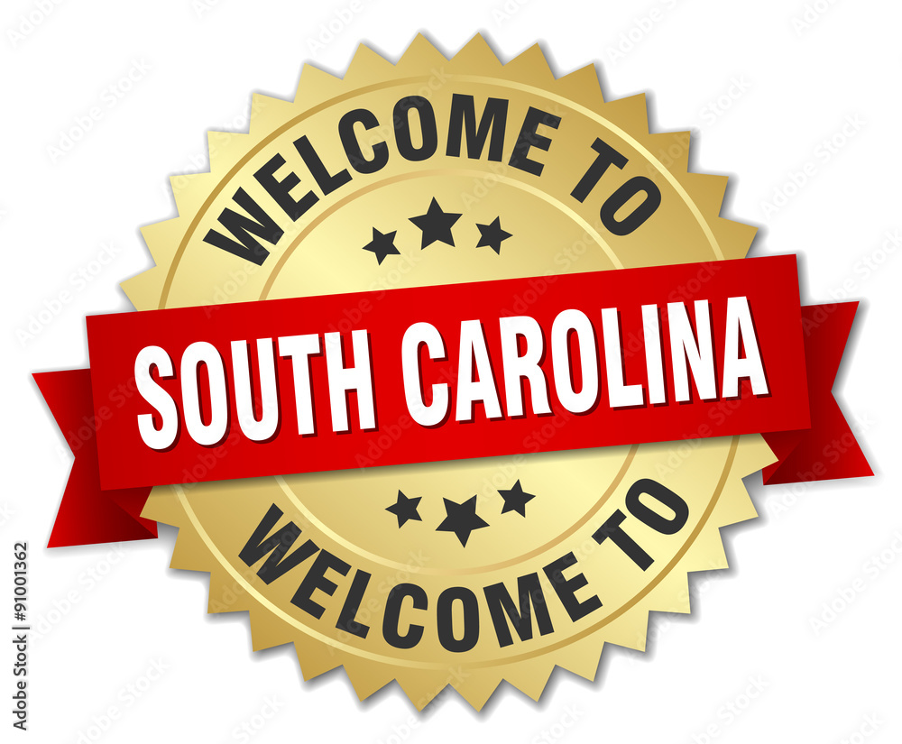 South Carolina 3d gold badge with red ribbon South Carolina 3d gold badge with red ribbon