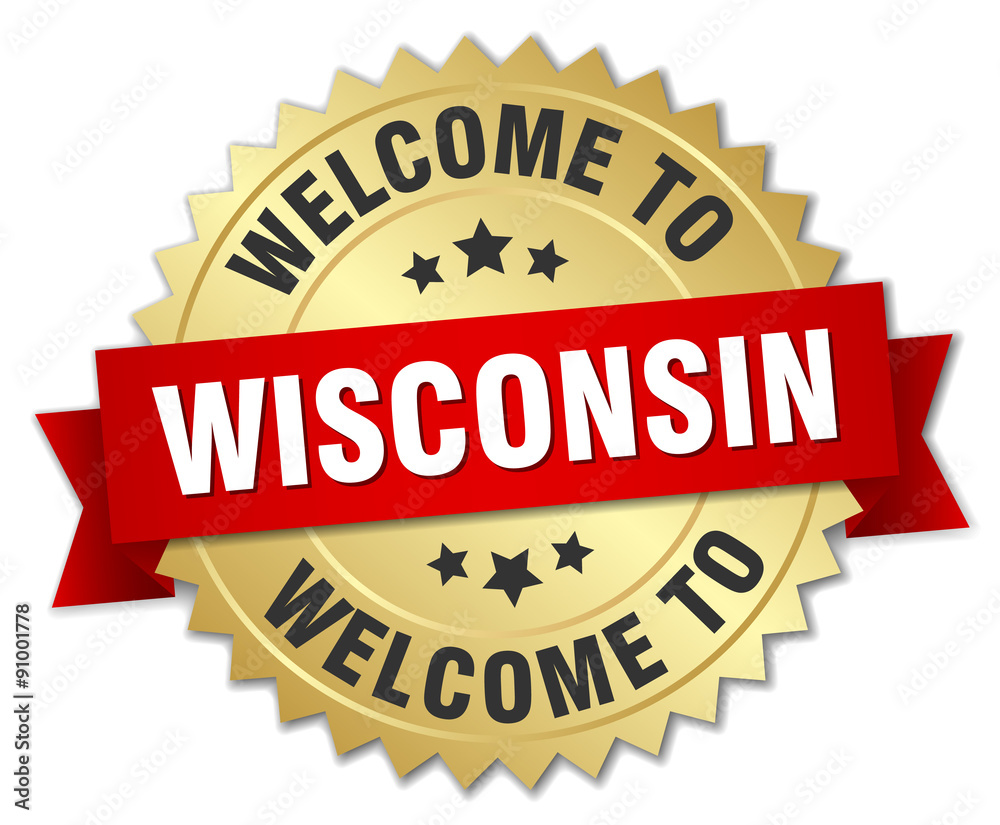 Wisconsin 3d gold badge with red ribbon Wisconsin 3d gold badge with red ribbon