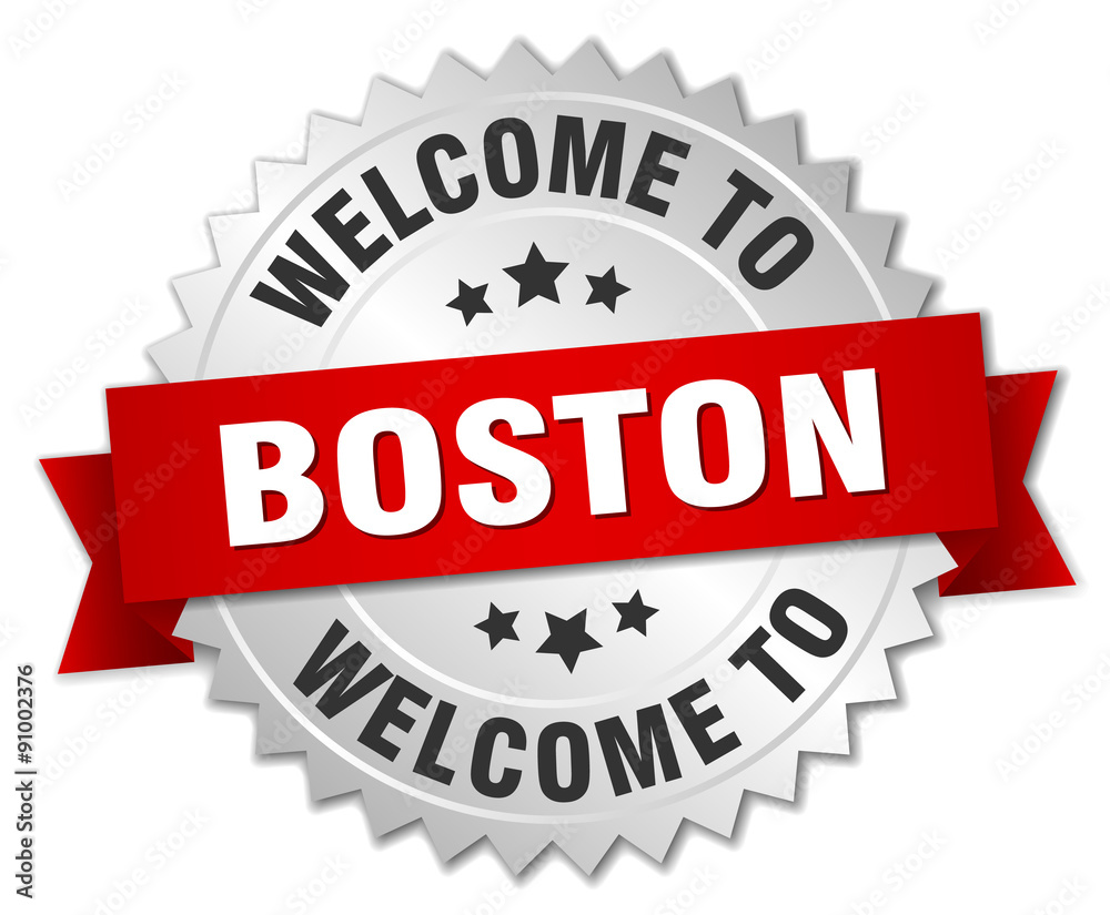 Boston 3d silver badge with red ribbon Boston 3d silver badge with red ribbon
