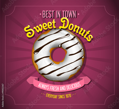 Vintage sweet donut poster illustration. 