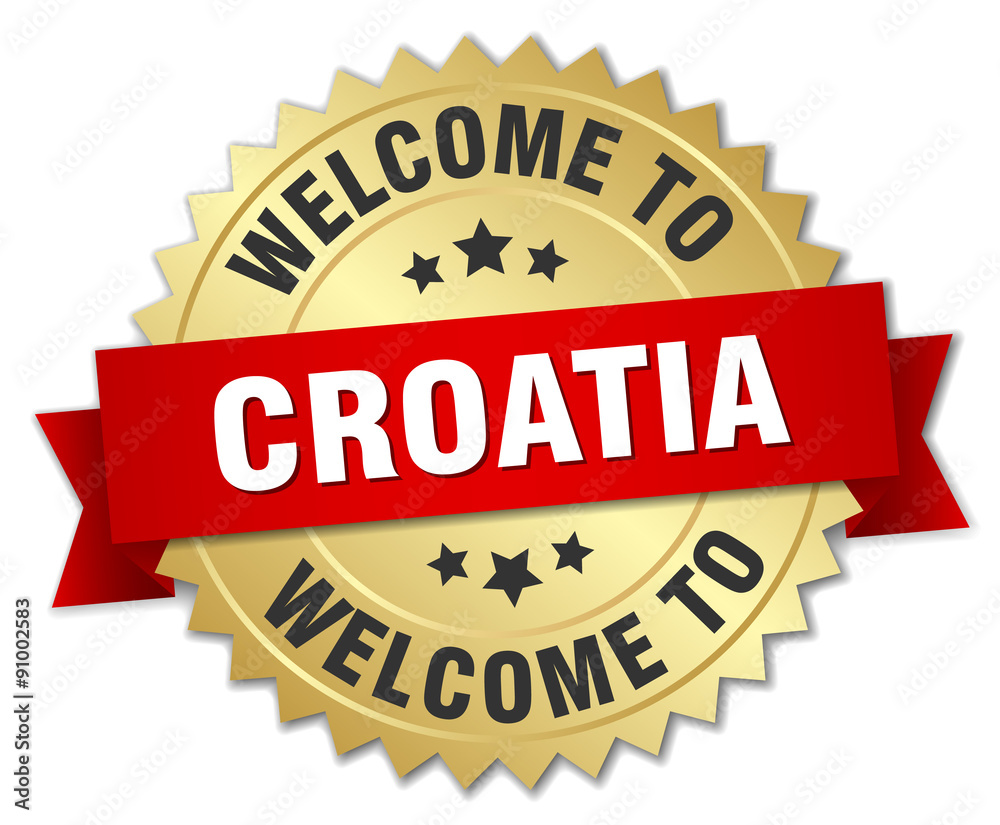 Croatia 3d gold badge with red ribbon Croatia 3d gold badge with red ribbon