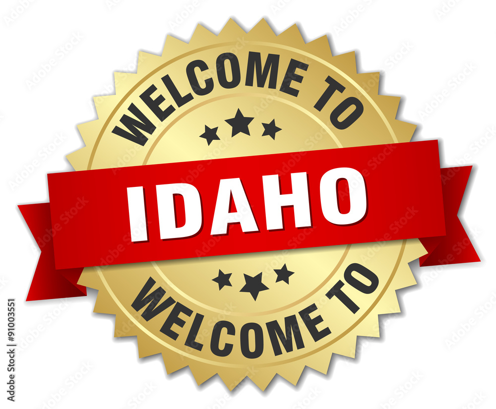 Idaho 3d gold badge with red ribbon