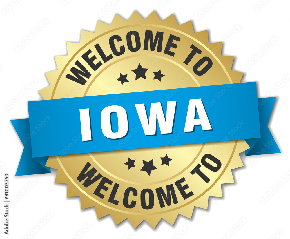 Iowa 3d gold badge with blue ribbon