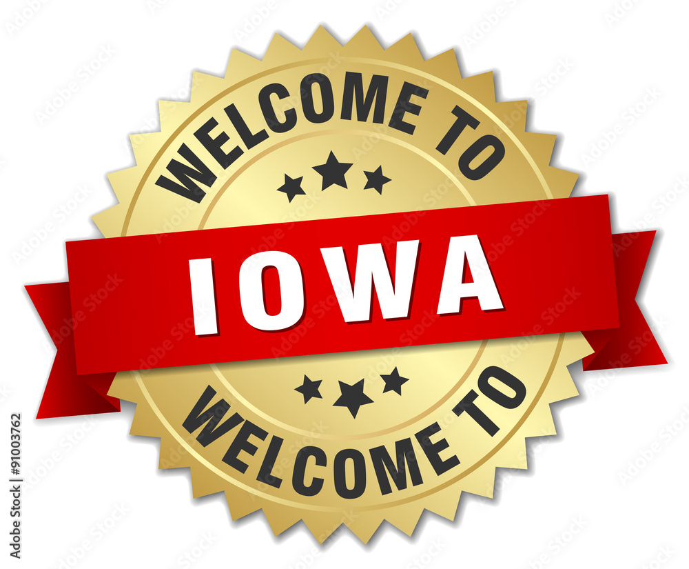 Iowa 3d gold badge with red ribbon Iowa 3d gold badge with red ribbon