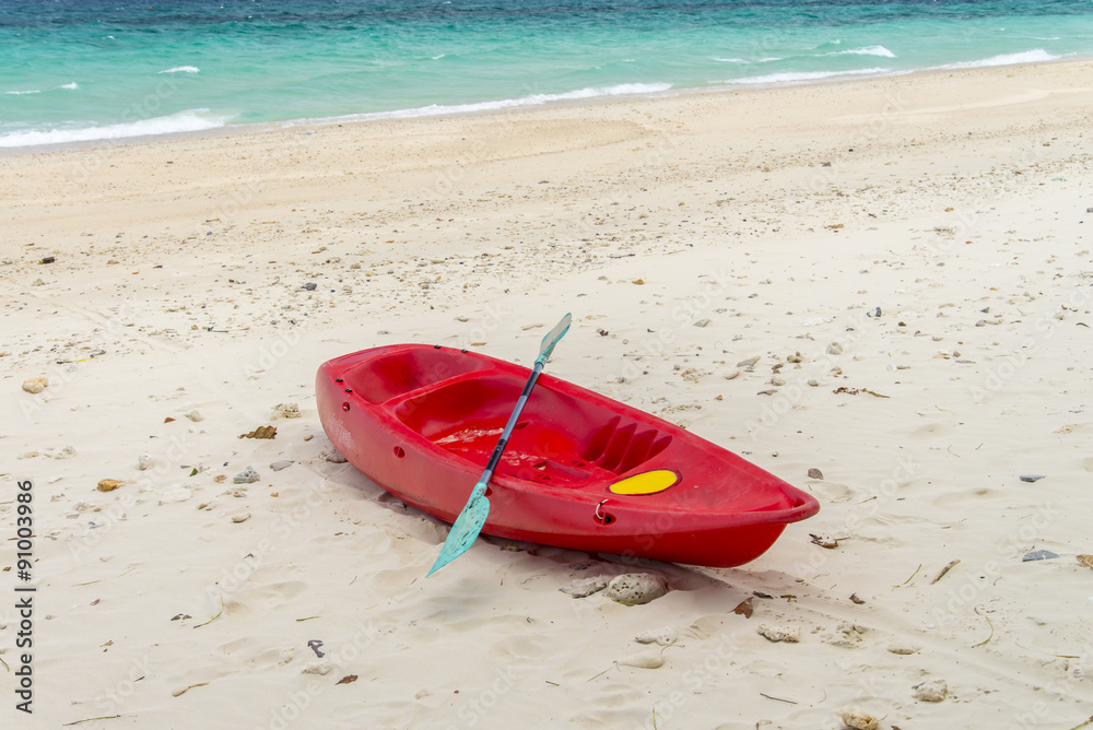 red kayaks on beach, the tropical island, phuket Thailand red kayaks on beach, the tropical island, phuket Thailand