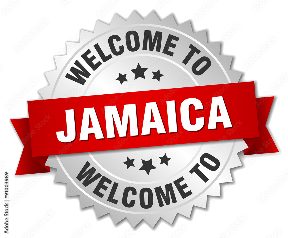 Jamaica 3d silver badge with red ribbon Jamaica 3d silver badge with red ribbon