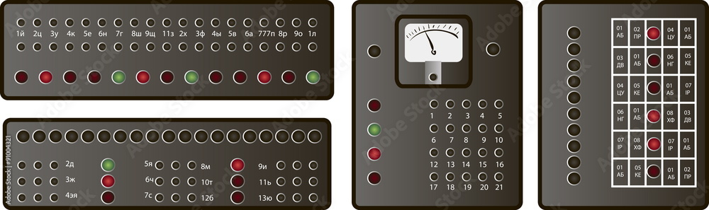vector drawing of a dashboard from a old computer with buttons and ...