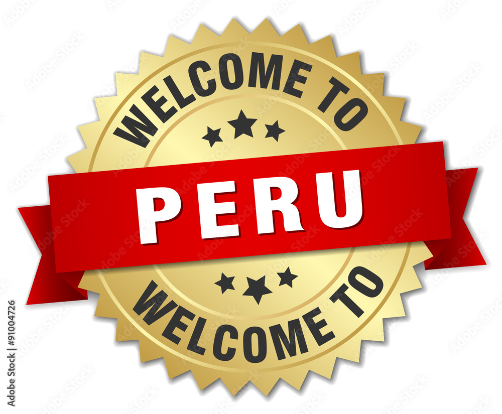 Peru 3d gold badge with red ribbon