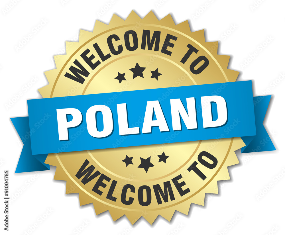 Poland 3d gold badge with blue ribbon
