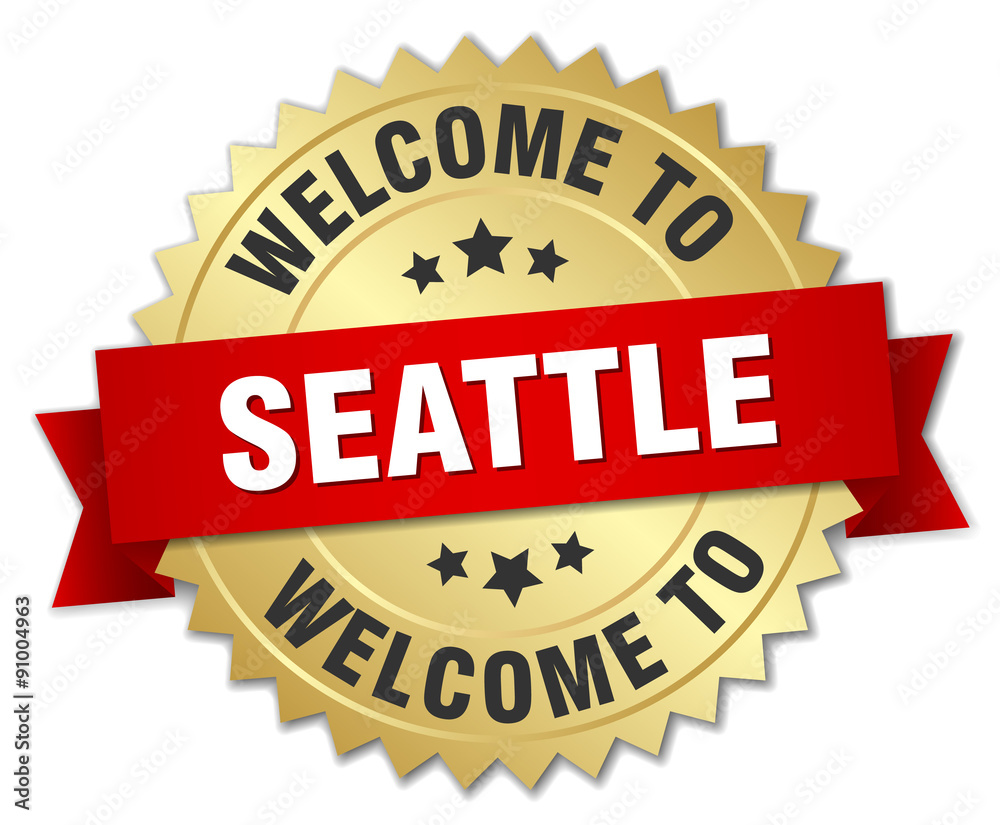 Seattle 3d gold badge with red ribbon Seattle 3d gold badge with red ribbon