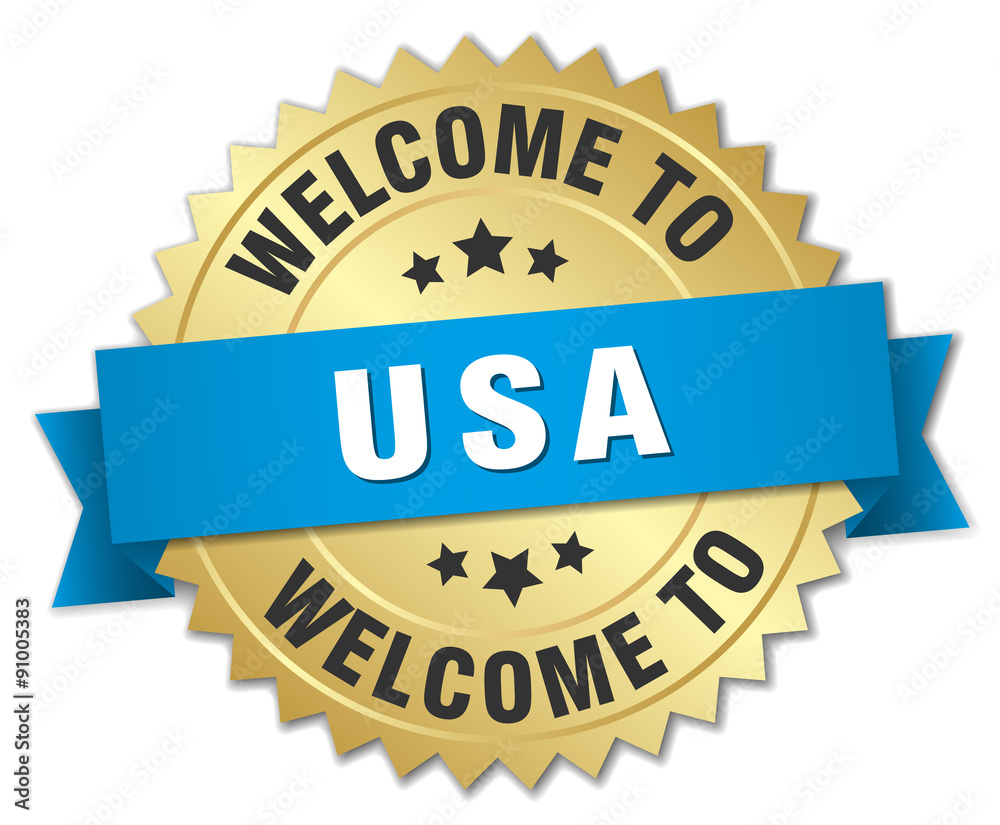usa 3d gold badge with blue ribbon