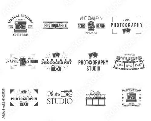 Vintage Photography Badges, Labels templates. Monochrome design