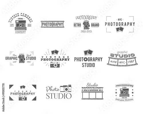 Vintage Textured Photography Badges, Labels. Monochrome design