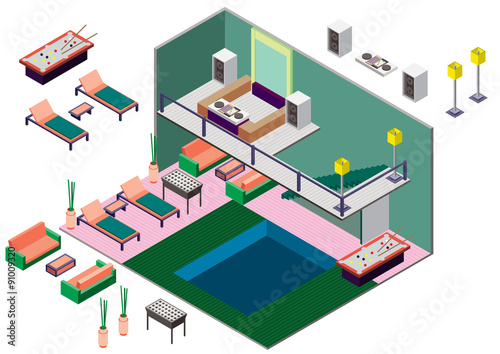 illustration of infographic interior  room concept in isometric graphic © toonsteb