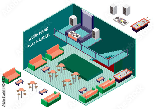 illustration of infographic interior room concept in isometric graphic