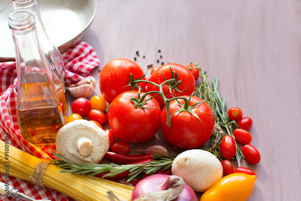 Background Italian food, pasta, tomatoes. Background Italian food, pasta, tomatoes.