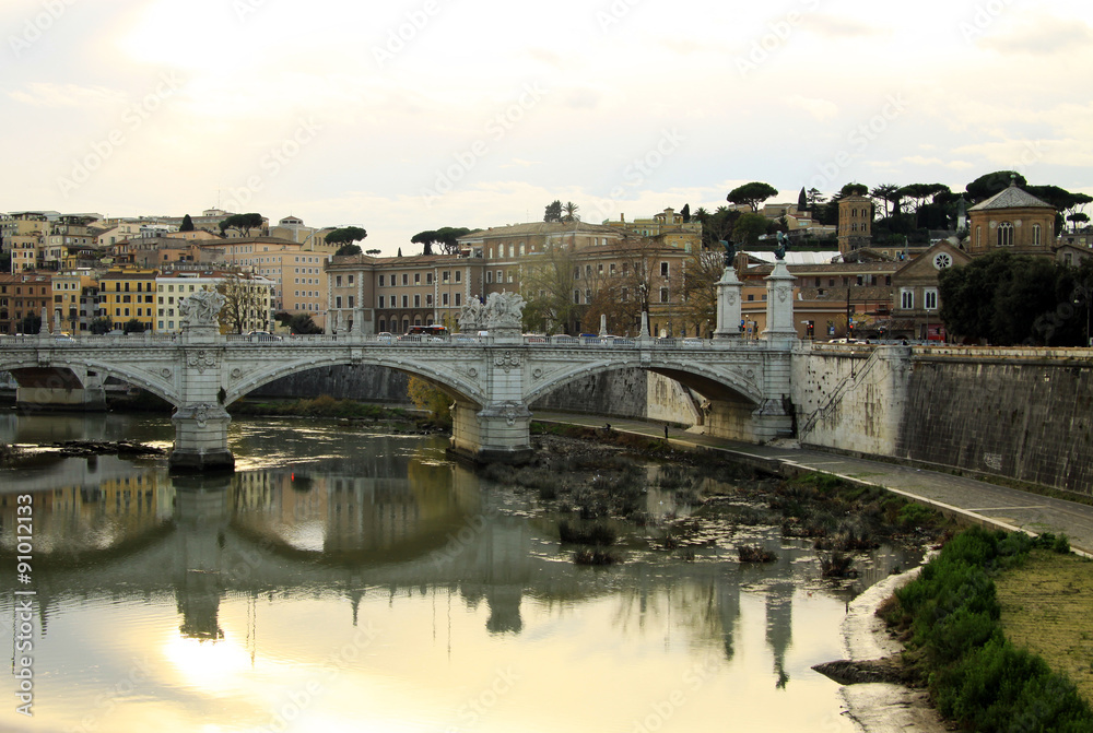 Bridge across river Tiber, Ponte Umberto I, Rome, Italy