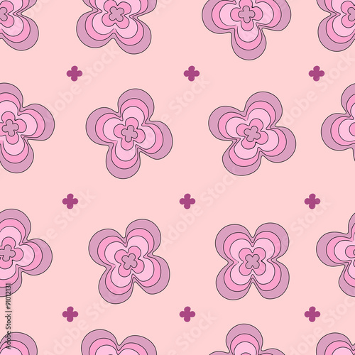Bright seamless pattern with pink flowers