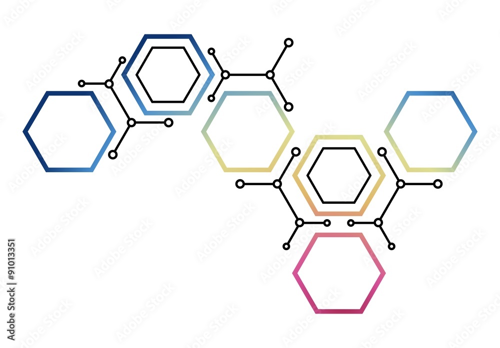 Abstract background with colored hexagons. Communication theme. Cells Abstract background with colored hexagons. Communication theme. Cells