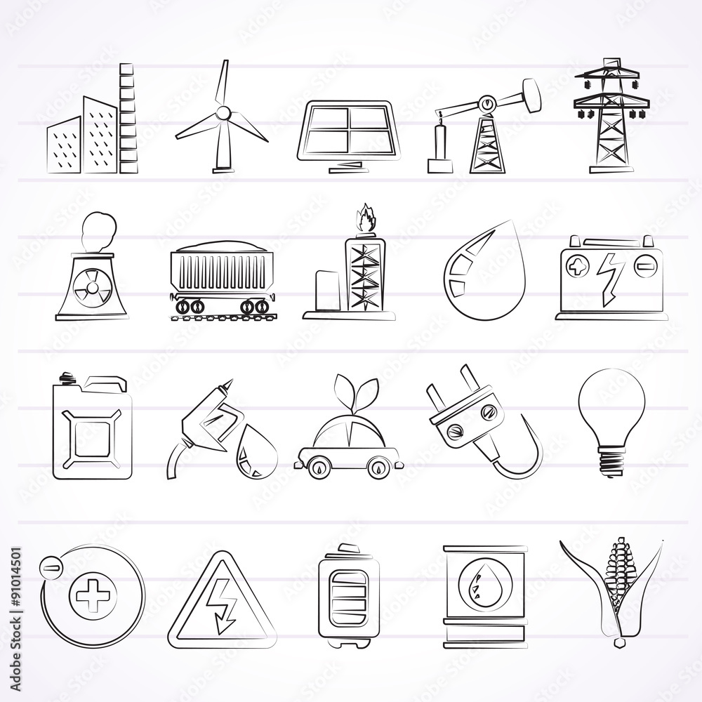 Fototapeta premium Power, energy and electricity Source icons - vector icon set