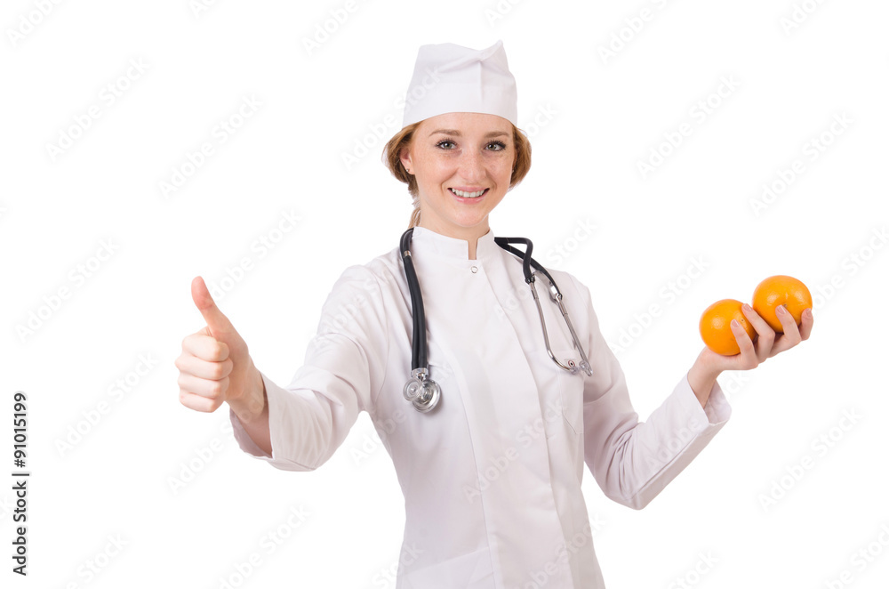 Pretty female doctor with stethoscope isolated on white Pretty female doctor with stethoscope isolated on white
