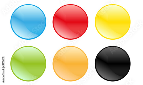 set of six color icons with glossy effect vector