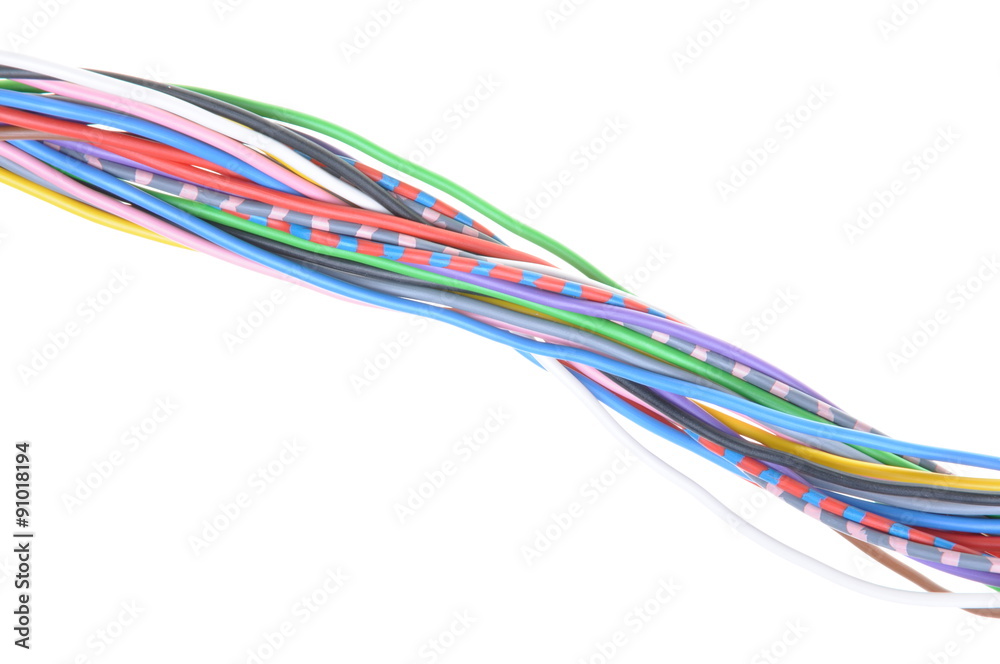 Multicolored electrical cables isolated on white background Multicolored electrical cables isolated on white background