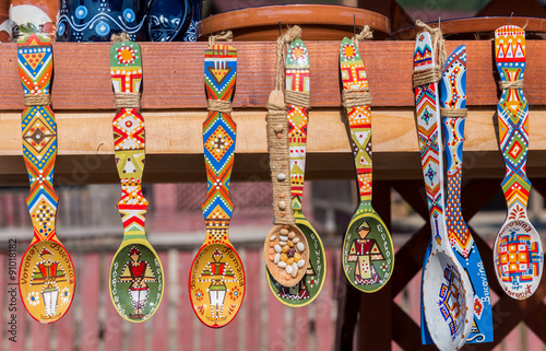 Canvas Print Traditional wooden spoons from Bucovina