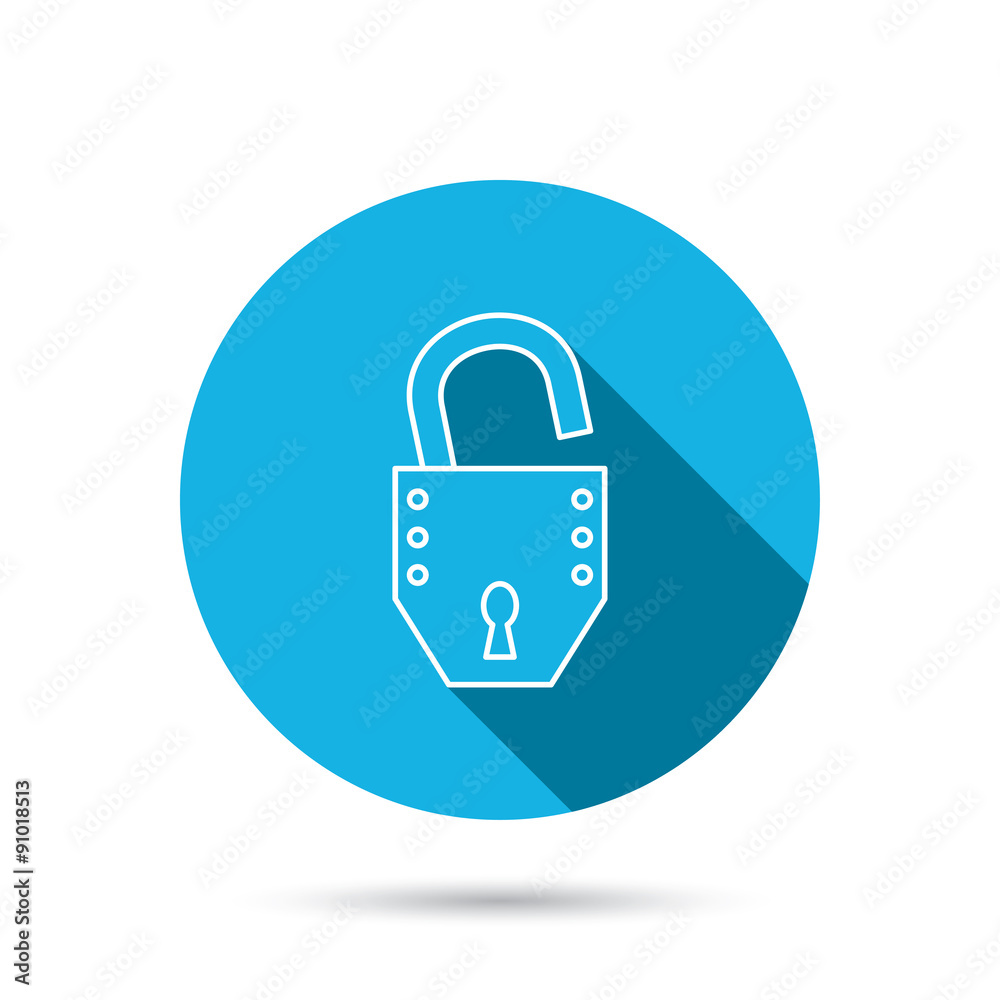 Open lock icon. Padlock or protection sign.