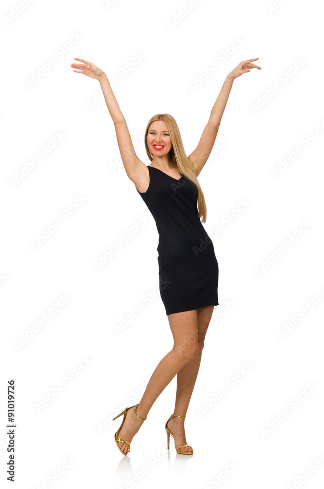 Young pretty woman in mini black dress isolated on white Young pretty woman in mini black dress isolated on white