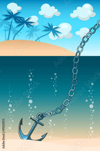 Anchor in the water near  tropical island © olga_igorevna