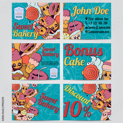 Vector hand drawn doodles sweet bakery products design banners