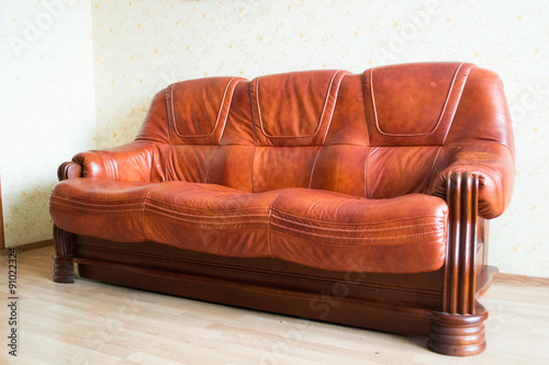 Living room Interior design.Brown leather sofa photo