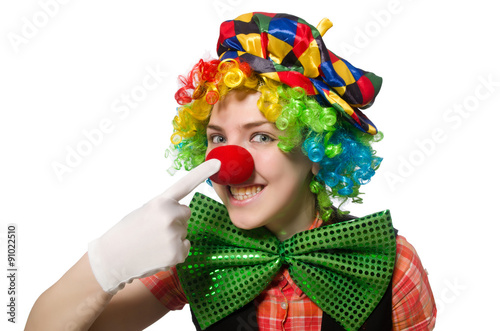 Female clown isolated on white