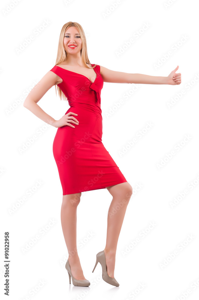 Blondie in red dress isolated on white Blondie in red dress isolated on white