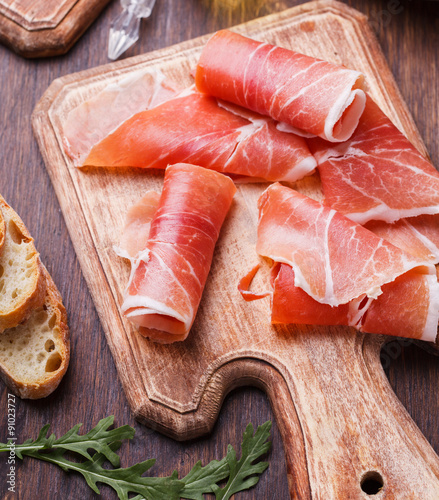 Curled Slices of  Prosciutto .selective focus