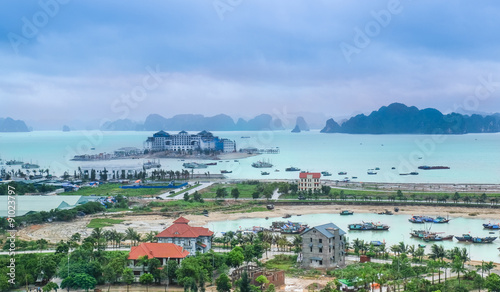 Photos Ha Long Bay, Vietnam, beautiful helicopter view on the bay and new hotels constr