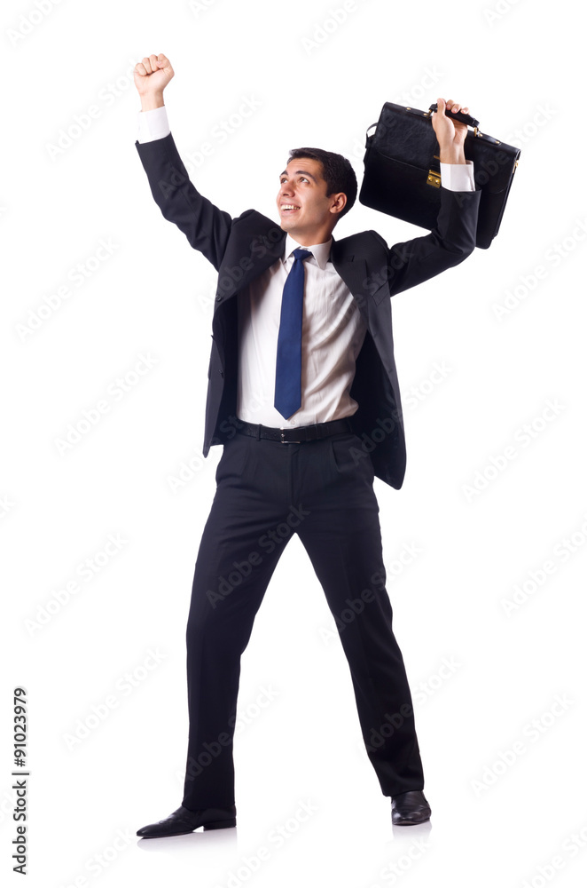 Young businessman holding suitcase isolated on white Young businessman holding suitcase isolated on white