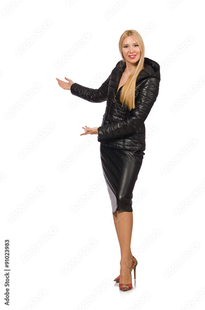 Young woman in bologna jacket isolated on white Young woman in bologna jacket isolated on white