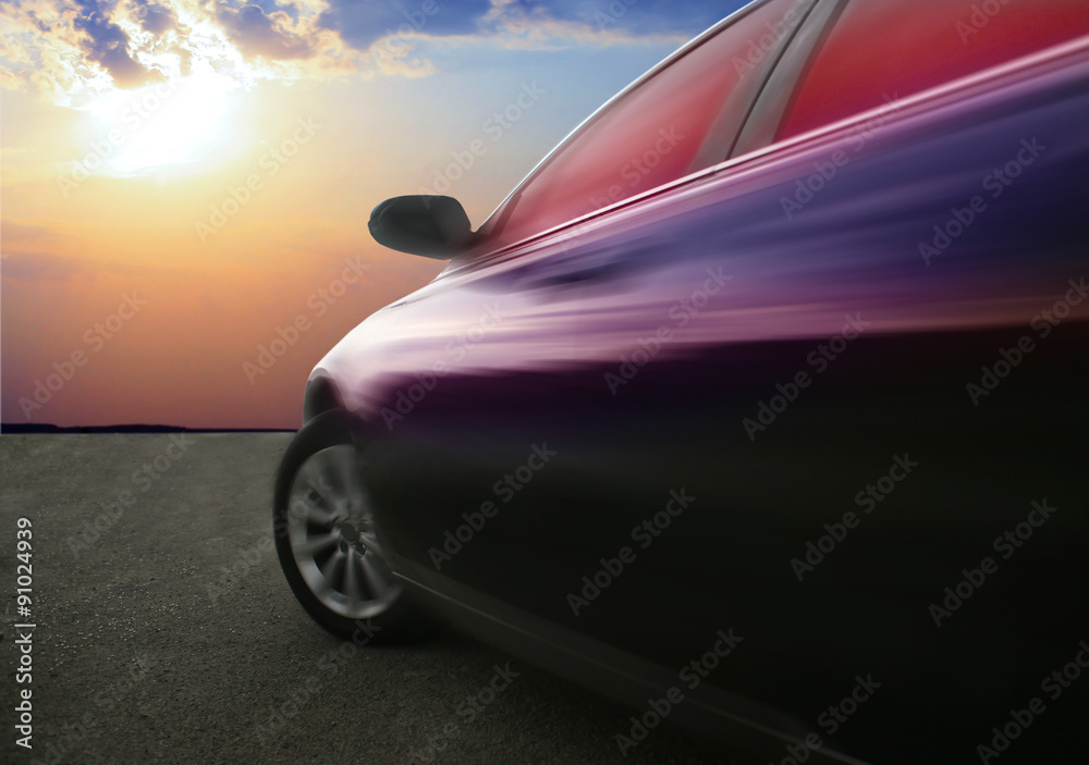 moving car against sunset