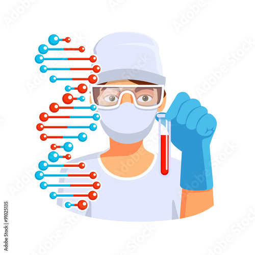 Doctor holding test tube with blood dna in hand